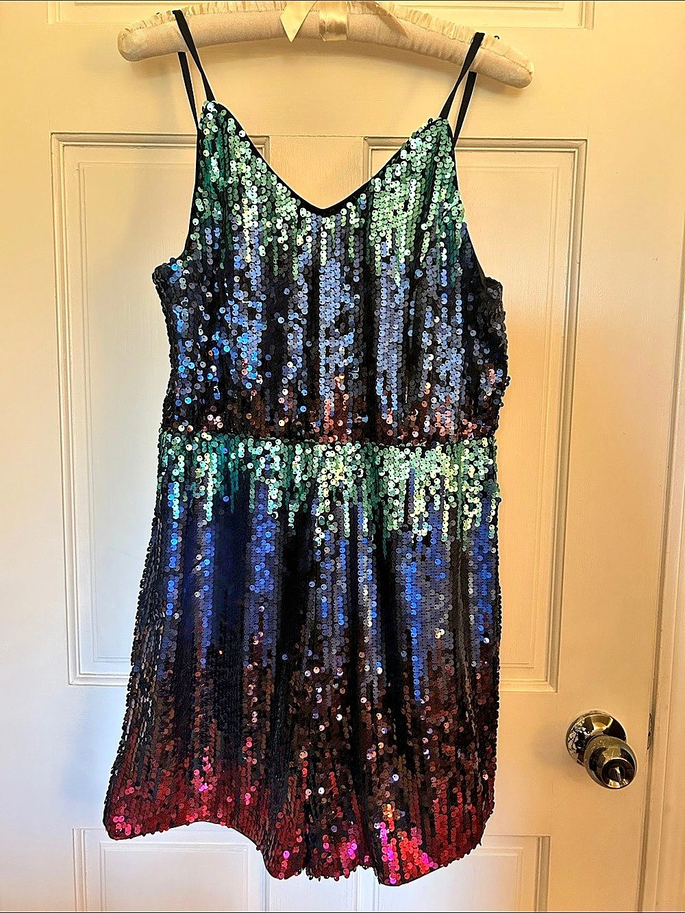 Drak Sequin Mini Romper in Black & Blue XL Like New